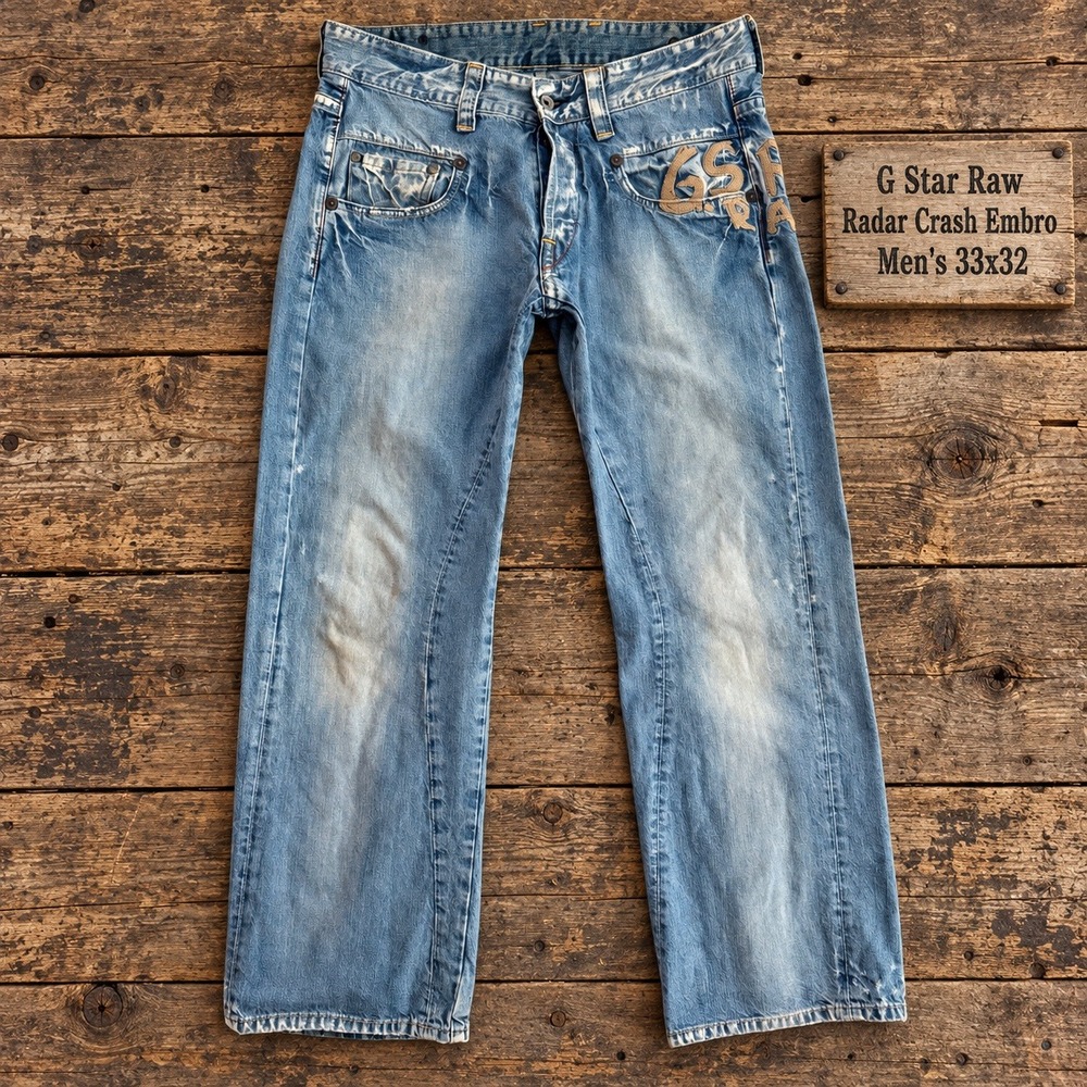 G-Star Raw Radar Crash Embroidered Distressed Jeans Mens 33x32 Blue